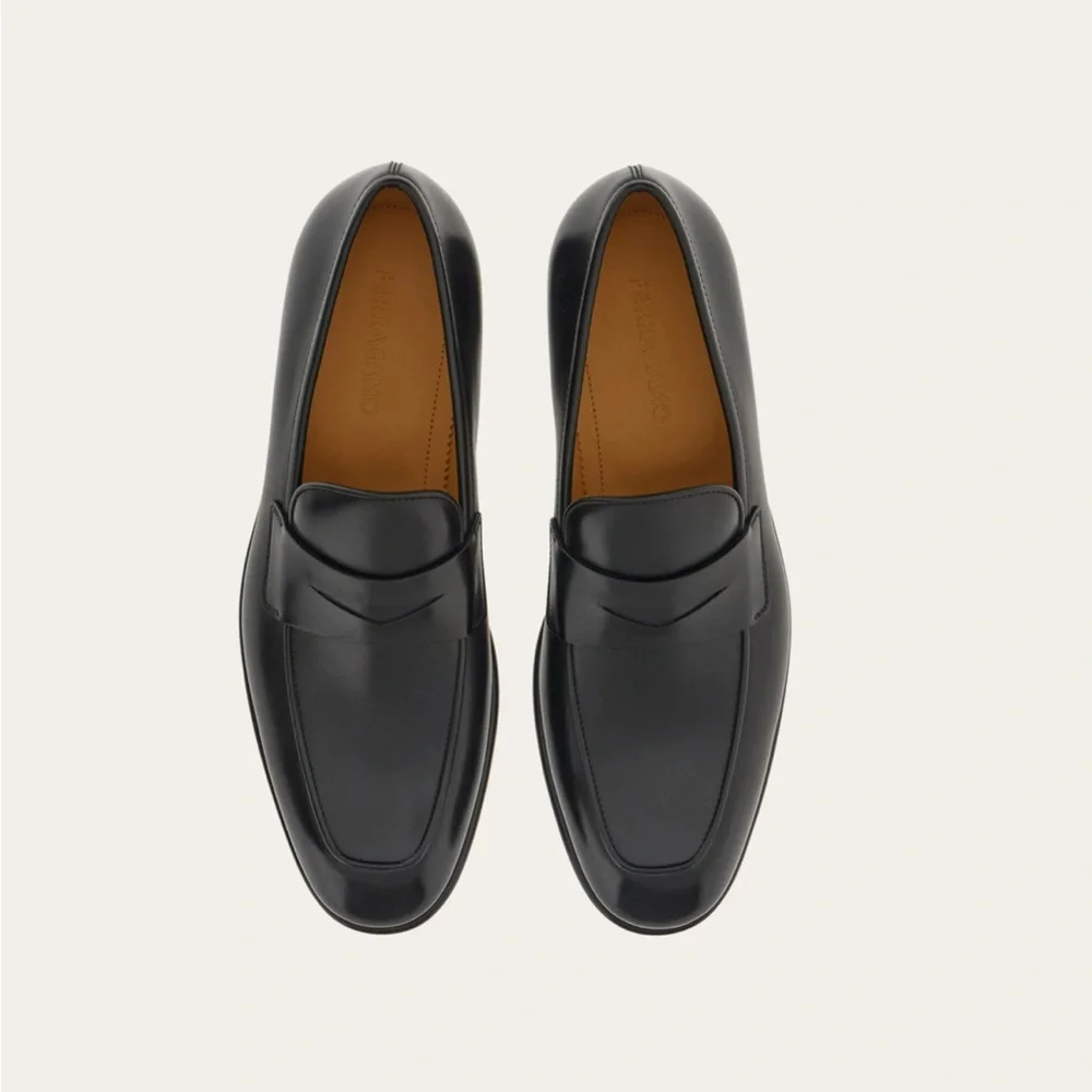 Salvator Ferragamo Penny Loafer Funes Men Black Leather Italy Almond Toe formal